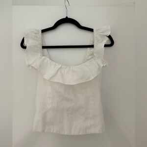 Reformation White Ruffle Linen Tank Size 4